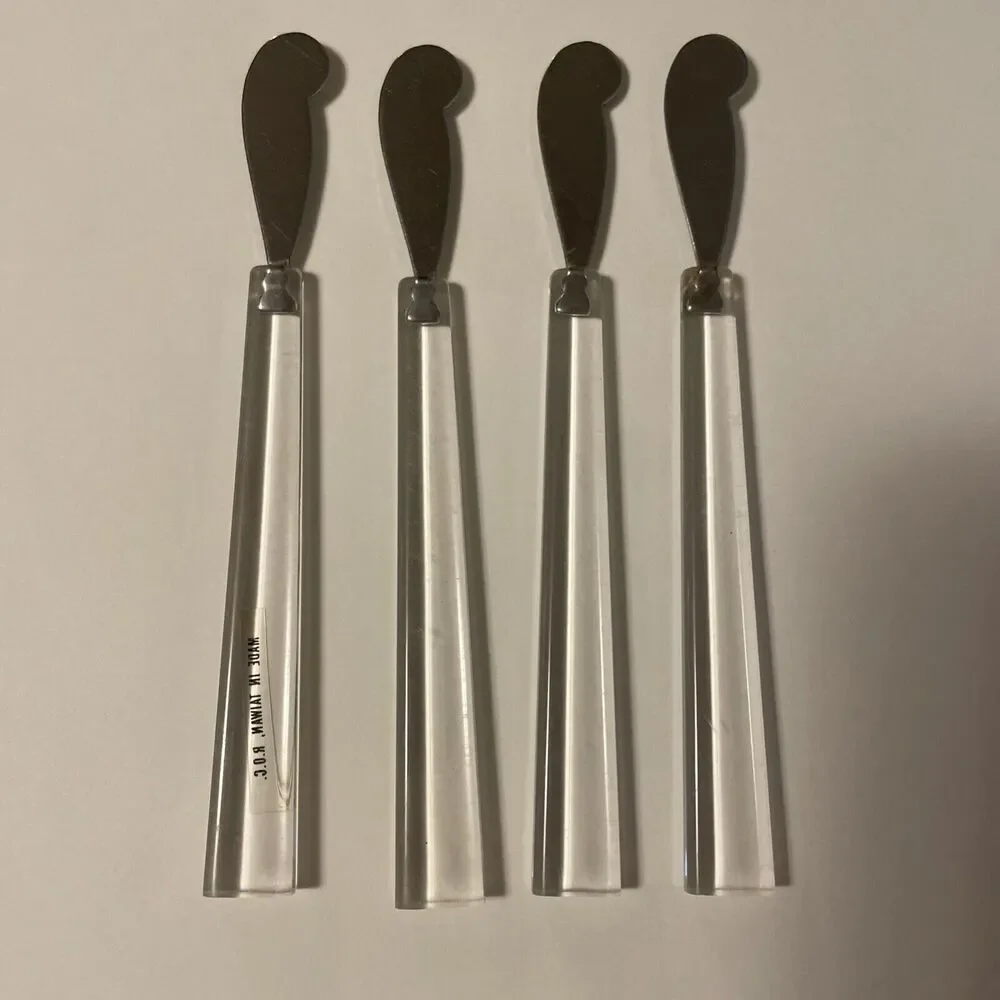 Vintage MCM Art Deco Set Of 4 Butter Cheese Spreaders Clear Lucite Handles